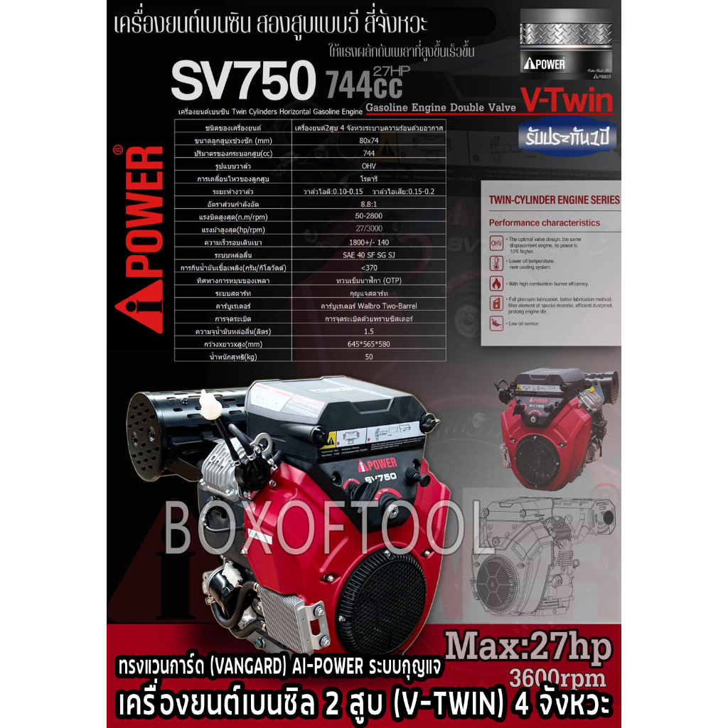 เครื่องยนต์เบนซิล 2 สูบ (V-TWIN) 4 จังหวะ ทรงแวนการ์ด (VANGARD) AI POWER ระบบกุญแจสตาร์ท SV750