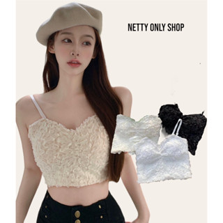 💗Netty Only Shop💗🌸เสื้อสายเดี่ยว ลายดอกไม้ ผ้าชีฟอง มีฟองน้ำ ปรับสายได้ สายคาเฟ่ สายเกาหลี🌸