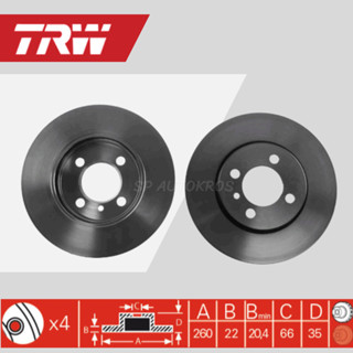 TRW จานเบรคหน้า BMW E30 82-91 มีช่องลม DF2550 ราคา 1คู่