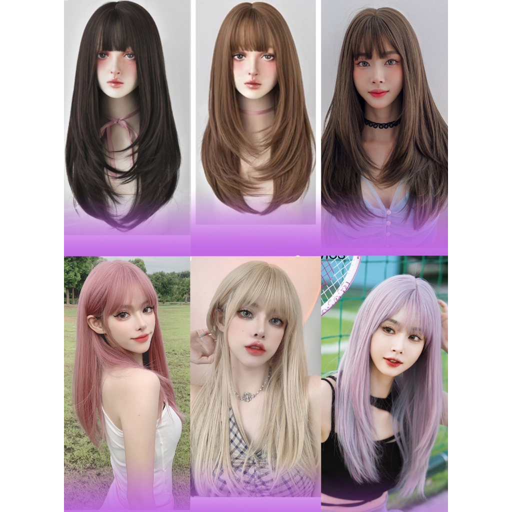 วิกผม🔥 พร้อมส่ง วิกผม พรีเมี่ยม ผมตรง สไลด์ผมเข้ากรอบหน้า 50Cm วิกผมสวยตามภาพ สิ