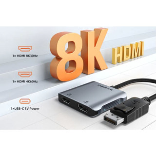 CABLETIME DisplayPort to DUAL HDMI 1x2 4k 8K ADAPTER รุ่น CB74G