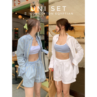 Uni Set 1390.- เซทเสื้อเชิ้ต+กางเกงขาสั้น เนื้อผ้า 100% Cotton eqyptian ทรงสวย แพทเทิร์นดี เนื้อผ้านุ่มใส่สบาย