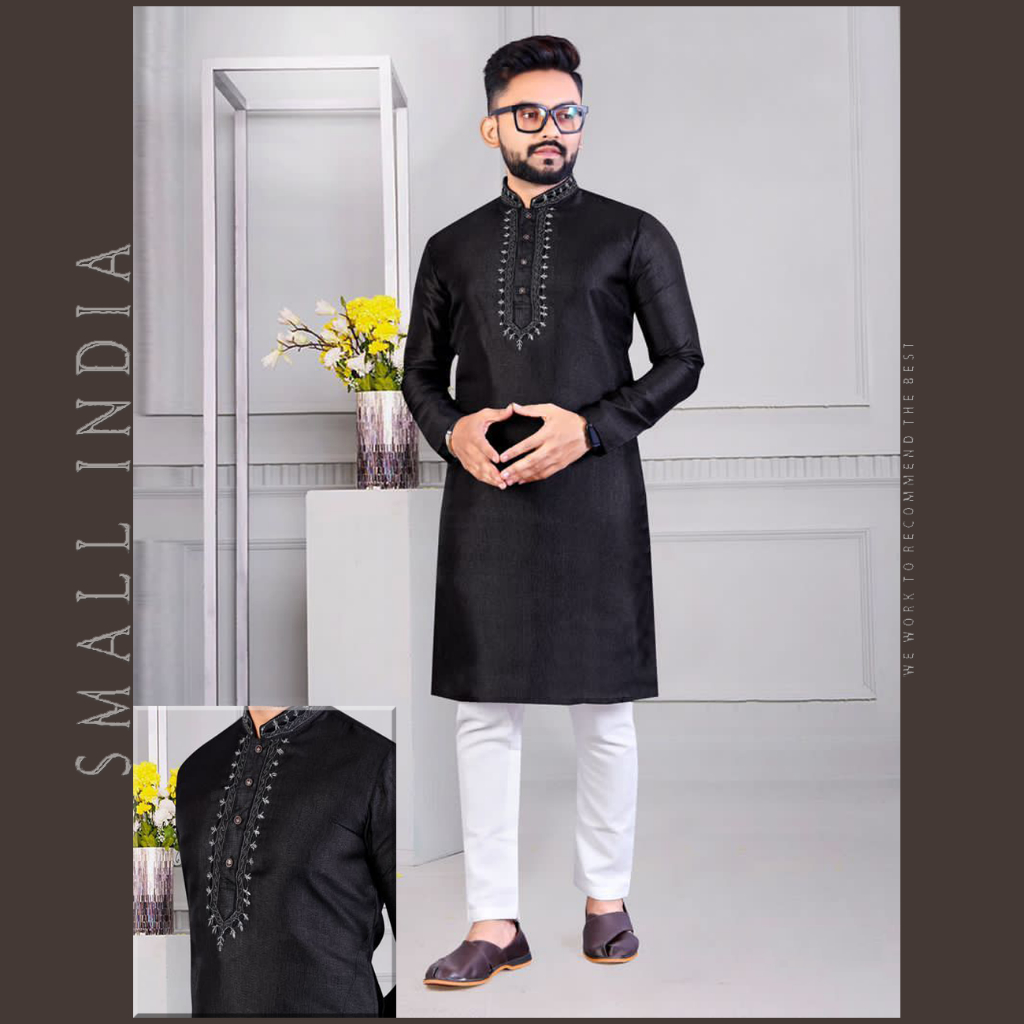 {**ส่งฟรี**} SMALL INDIA 💁‍♂️ Art Silk Traditional Wear Kurta Pajama 💁‍♂️ Kurta Pajama For Men