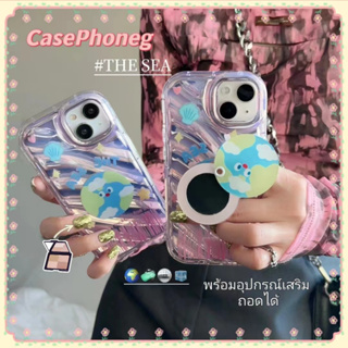 🍑CasePhoneg🍑ป้องกันการหล่น ขอบเต็ม ขาตั้ง ถอดได้ iPhone 11 14 pro max สาวน่ารักหัวใจ พร้อมกระจก case for iPhone 12 13