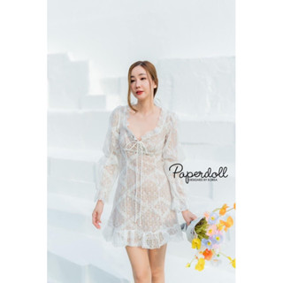 Paperdoll เดรสลูกไม้แขนยาวอกผูกโบว์