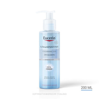 Exp.8/25 (200 มล) Eucerin UltraSENSITIVE [HYALURON] CLEANSING GEL (เจลล้างหน้า เหมาะสำหรับผิวบอบบางแพ้ง่าย บำรุงผิวหน้า)