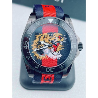 ⌚️ Gucci 🇮🇹Dive Tiger 🐯Watch w/ Nylon Web Strap ⏱️45 มม