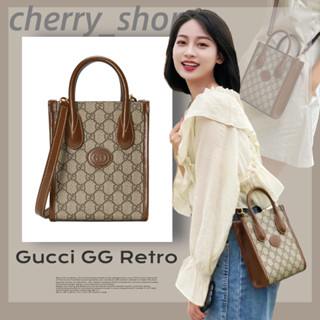 🍒กุชชี่ Gucci GG Retro Mini Tote 🍒ผู้หญิง กระเป๋าถือ กระเป๋าถือผู้ชาย🍒671623