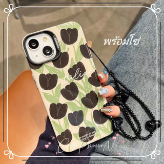 เคสไอโฟน iphone 11 14 Pro Max ins เล็กและสด ดอกทิวลิป พร้อมโซ่ ขอบเต็ม ป้องกันการตก เคส iphone 12 13 Pro Case for iPhone