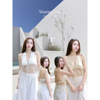 Mute - Sharing Lace Top ชุดไปทะเล เสื้อคล้องคอปักลูกไม้ดี เสื้อไปเที่ยว