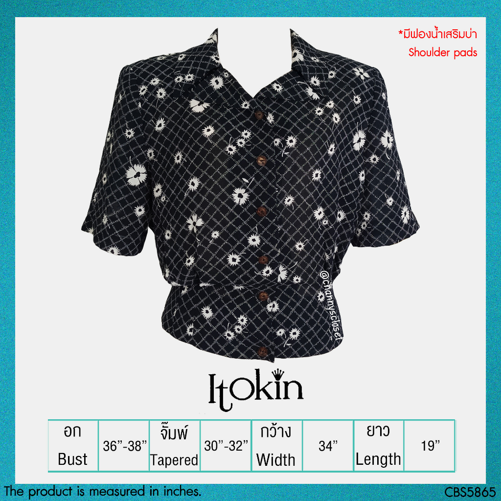 💖USED Itokin - Sheer Black Floral Crop Top | เสื้อแขนสั้นสีดำ สีขาว เสื้อครอป ลายดอก ลายตาราง คอปก ว