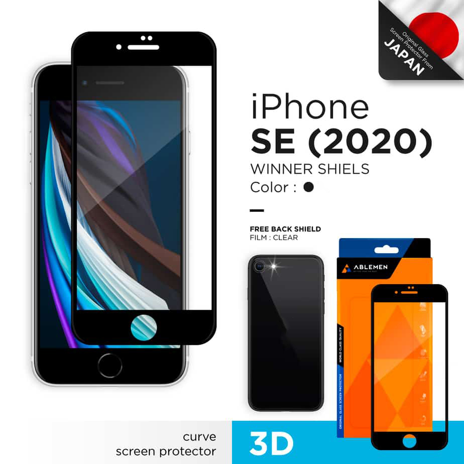 ฟิล์มกระจก เต็มจอลงโค้ง Ablemen 3D WinnerShield iPhone SE 2020/2022 รับประกัน 1 ปี  ฟิล์ม เอเบิลเม็น