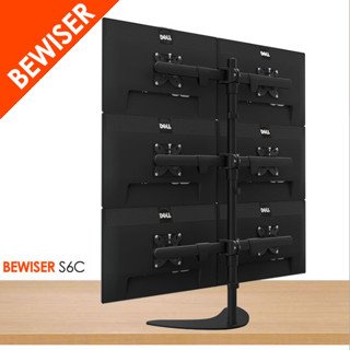 ์NEW! BEWISER S6C ขาตั้งคอมเรียง2จอx3ชั้น จอมอนิเตอร์VESA15"-30" Max10Kg ฐานโลหะสีดำ Octa Monitor Mount Desk Stand black