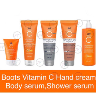 Boots vitamin C body  serum 180 ml,shower serum, hand cream บูทส์ วิตามิน ซี บอดี้ เซรั่มอาบน้ำ ครีมทามือ