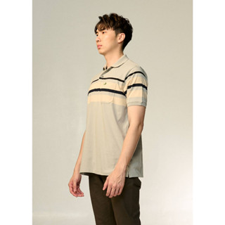 GREY REGULAR FIT STRIPE POLO SHIRT เสื้อโปโลสีเทาลายริ้วทรงเรกูล่าร์ฟิต