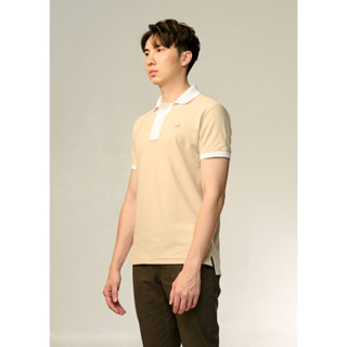 ENHANCED NEUTRALS CUSTOM FIT COLOUR BLOCK POLO SHIRT เสื้อโปโลสีครีม ENHANCED NEUTRALS คัลเลอร์บล็อกทรงคัสตอมฟิต