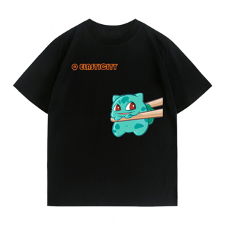 Pokemon Anime เสื้อยืดแขนสั้น Bulbasaur น่ารักพิมพ์ลายแขนสั้น แฟน ๆ Bulbasaur ต้องมี