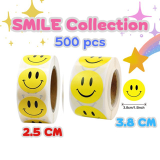 พร้อมส่งจากไทย 🇹🇭ดวงใหญ่ 3.8 cm สติกเกอร์หน้ายิ้มสีเหลือง smile 😊  1 ม้วน 500ดวง