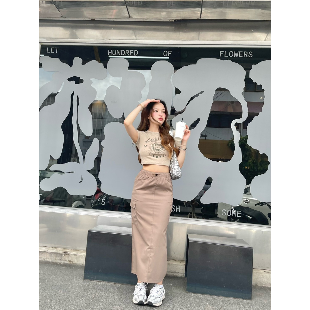 ส่งทันที Cici(NO. New1135/2335)กระโปรงยาวผ้าร่มทรงเอ ทรงสวย ผ้าเบาใส่สบาย แมทช์ลุคปังๆได้หลายสไตล์ - รูปที่ 4