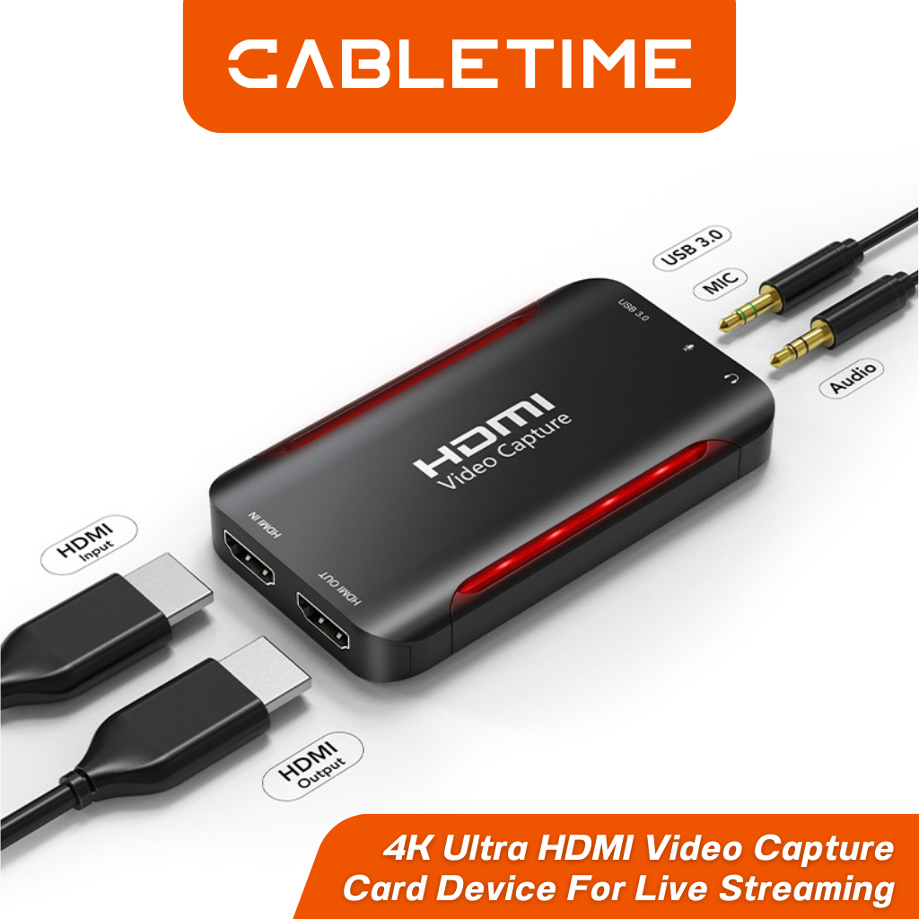 CABLETIME 4K Ultra HDMI Video Capture Card Device For Live Streaming
