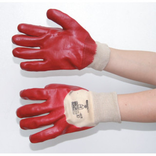 Tuffsafe ถุงมือพีวีซี Mechanical Hazard Gloves, Red/Natural, Cotton Liner, PVC Coating, 4, 2, 2, 1, Size 9