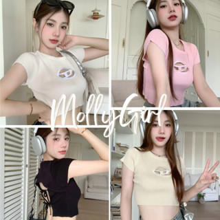 Mollygirl เสื้อy2k เสื้อครอปผ้ายืด เซ็กซี่ M924#