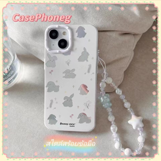 🍑CasePhoneg🍑ป้องกันการหล่น ขอบเต็ม สไตล์สร้อยข้อมือ iPhone 11 14 pro max การ์ตูน ลูกสุนัข สีขาว case for iPhone 12 13