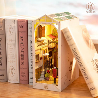 🌞พร้อมส่ง ENG.ver📚 Funtory ที่กั้นหนังสือ Sunshine Town Book Nook DIY ประกอบเอง ตัวต่อไม้ DIY Bookend เปิดไฟได้ Robotime