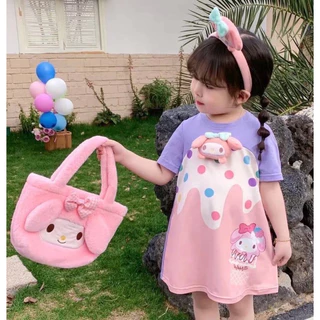 BB009 เดรสลูกสาวลาย Melody มาพร้อมป๊อปอัพหัวการ์ตูน