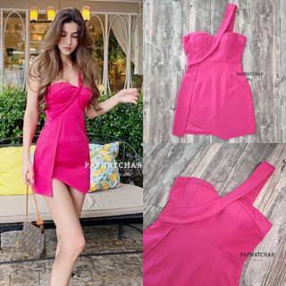 Dress สีชมพูบานเย็นสายคาด