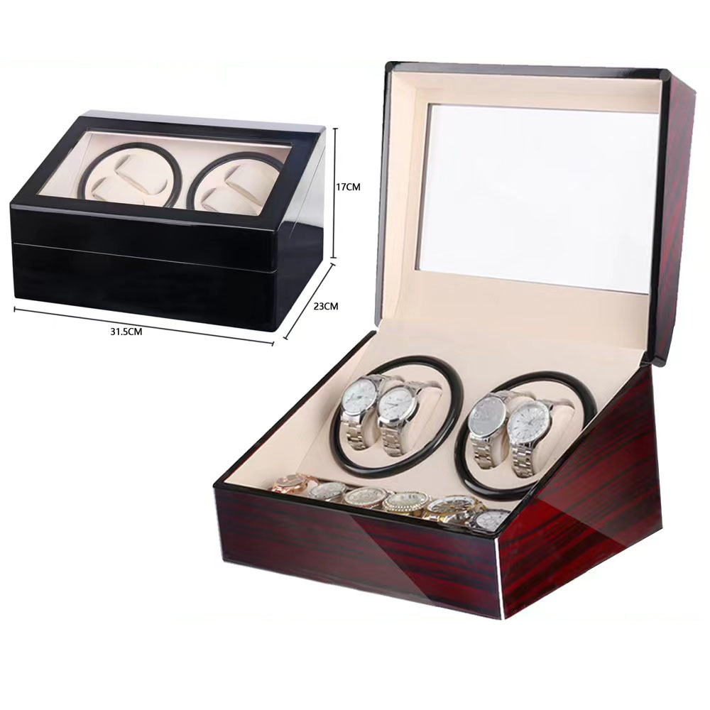 Watch Winder กล่องหมุนนาฬิกาอัตโนมัติ กล่องนาฬิกาหมุน4+6ลายไม้มะเกลือสีดำ กล่องนาฬิกา Watch Box