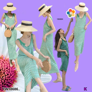 TT18686 เดรสยาวแขนกุด ผ้าถัก Long sleeveless dress, knitted fabric..