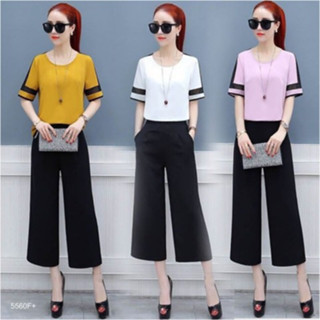 CS5560 Set 2 ชิ้น เสื้อคอกลม+กางเกงขายาว5ส่วน Set 2 pieces. Round neck top + pants 5 parts