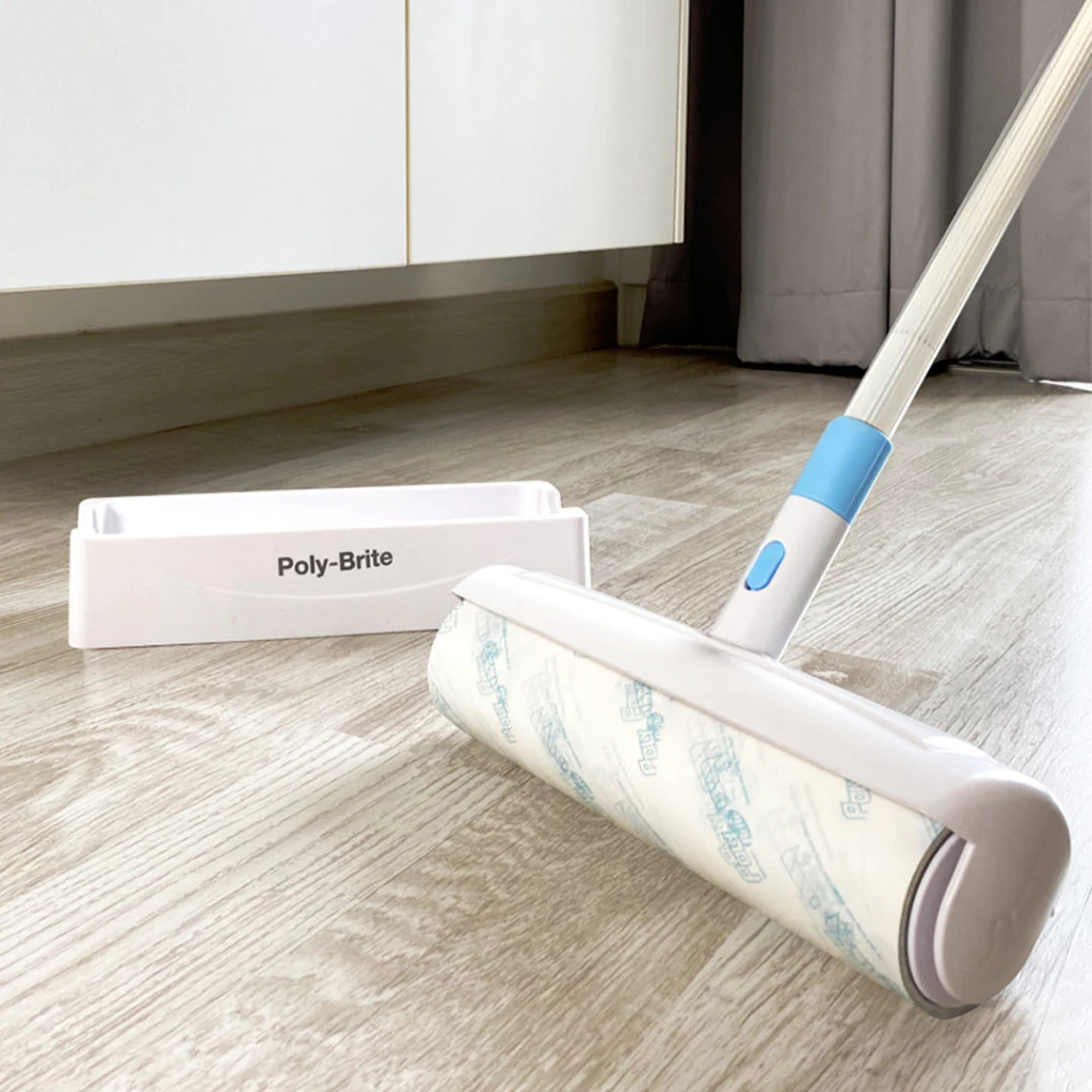 Poly-Brite โพลี-ไบรท์ ม็อบลูกกลิ้ง 23.5 ซม. เก็บฝุ่น ขนสัตว์ เส้นผม ด้ามยืดหด หน้ากว้างพิเศษ (มีถาดเก็บ)