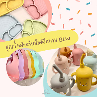 Clever baby store ชุดเซ็ทสำหรับสาย BLW 6 เดือนขึ้นไป จานซิลิโคนเรนโบว์ กันเปื้อนซิลิโคนและถ้วยน้ำซิลิโคน