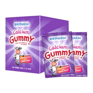 [&gt;ซอง 24 g&lt;] Biopharm Gummy Calcium ขนมวุ้นเจลาตินสำเร็จรูป กลิ่นองุ่นผสมแคลเซียมจากนม (ล็อตใหม่สุด 15/3/24)