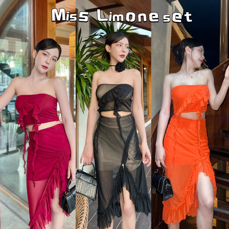 🔥เกาะอก+กระโปรงเข้ารูป ดีเทลรูดข้าง แต่งระบาย เซ็กซี่🔥ผ้าซีทรู มีซับใน🔥ชุดเซ็ท 🎄ชุดคริสต์มาส ชุดไปทะเล ชุดไปงานแต่ง