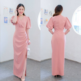 🔴แชทถามสต็อคก่อนจ่ายเงิน🔴S M L XL 2xl 3xl Long gown รุ่นใหม่  🧨สวยเกินปุยมุ้ยอ่าา 🧨 ทรงคอวี แขนพอง เพื่อนเจ้าสาว งานแต่ง