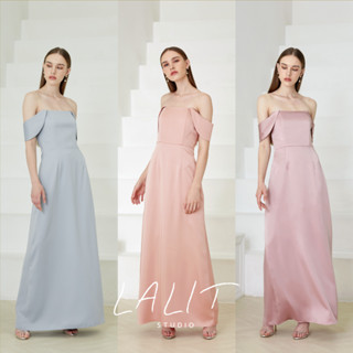 LALIT STUDIO Meya Dress เดรสปาดไหล่ทรงยาว (สินค้าพร้อมส่ง) ชุดออกงาน สไตล์ Minimal ตัดเย็บอย่างดี ชุดออกงานแบรนด์ IG