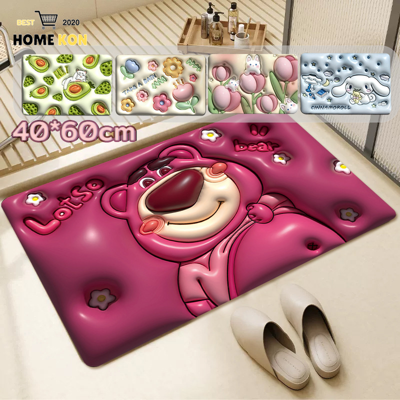 พรมเช็ดเท้า 3D ผ้าเช็ดเท้า พรมกันลื่น สำหรับห้องน้ำ เช็ดเท้า/ห้องครัว ขนาด40*60CM เนื้อนิ่ม ดูดซับน้ำได้ดี ลายดอกไม้-349