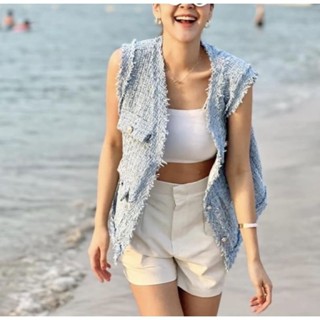 〰️Tweet Vest☀️เสื้อกั๊กผ้าทวิต แต่งขอบรุ่ยรอบตัว พร้อมกระเป๋าหน้าใช้งานได้จริง