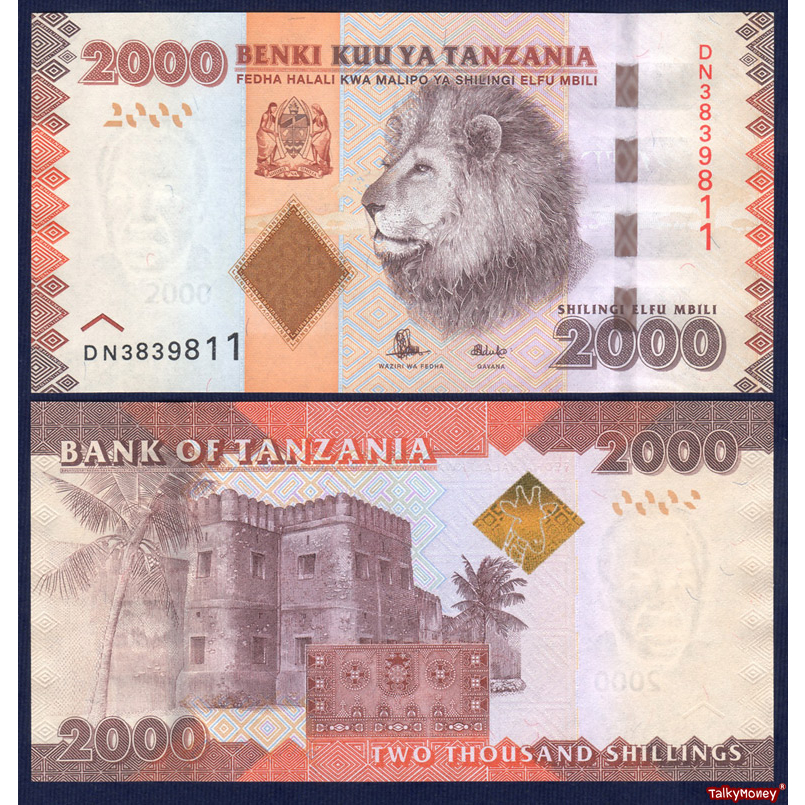 ธนบัตร แทนซาเนีย Tanzania 2000 ชิลลิ่ง รุ่นปี 2010 P-42 สิงห์โต สภาพใหม่เอี่ยม 100%UNC ไม่ผ่านการใช้ สำหรับสะสม