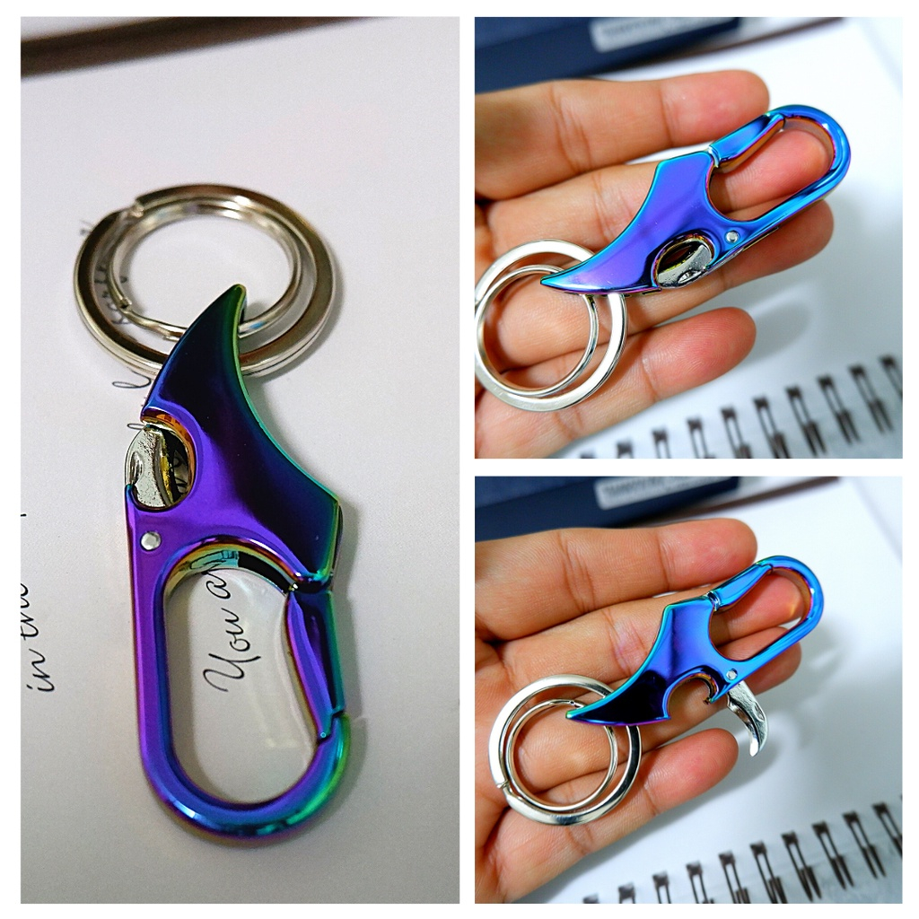 พวงกุญแจ 3in1 เปิดขวดได้ มีปลายมีดพับ สีไทเทเนียม พวงกุญแจรถยนต์ พวงกุญแจมอเตอร์ไซค์