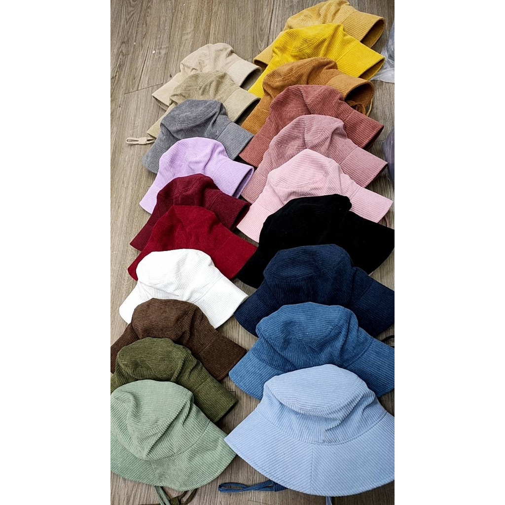Basic Indeed Bucket Hat 56 cm หมวกบักเก็ตลูกฟูก รุ่นมีสาย ขนาด 56 ซม.(ผู้ใหญ่) หมวกปีกรอบ มีเชือกสีพื้น