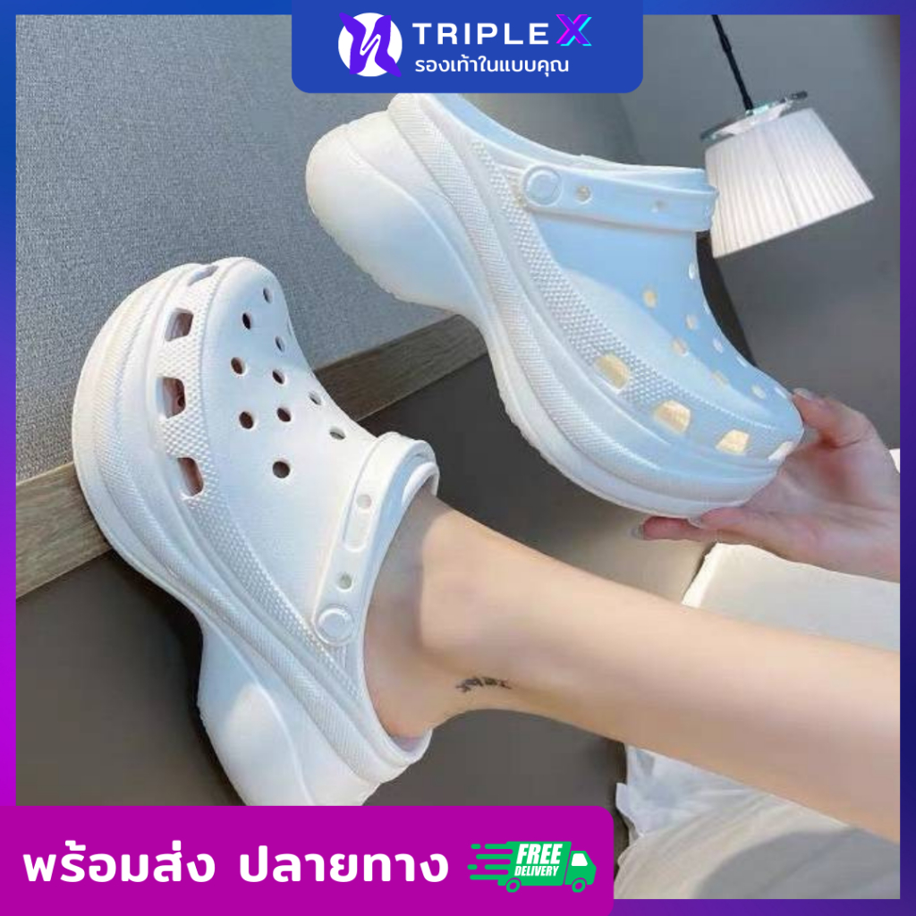 Triple'X  รองเท้าหัวโต แบบสวม เสริมพื้น 4CM ใส่สบาย น้ำหนักเบา ** ไม่แถมตัวติด ** พร้อมส่งจากไทย