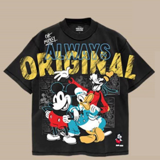 Power 7 Shop เสื้อยืดการ์ตูน ลาย MICKEY MOUSE ลิขสิทธ์แท้ DISNEY งานวินเทจ เย็บกลับตะเข็บ ฟอกเฟด-สีดำ  (MPX-005)