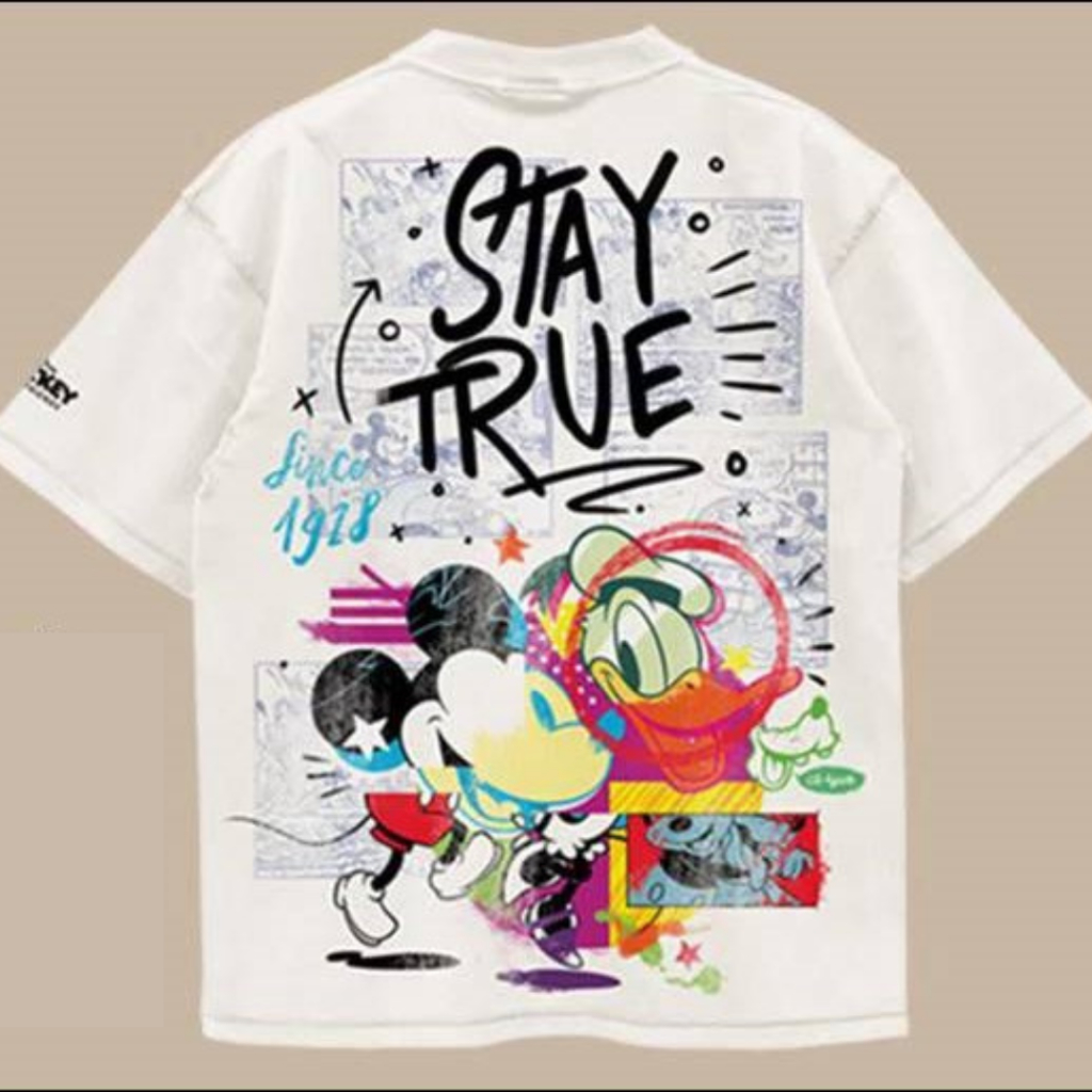 Power 7 Shop เสื้อยืดการ์ตูน ลาย MICKEY MOUSE ลิขสิทธ์แท้ DISNEY งานวินเทจ เย็บกลับตะเข็บ ฟอกเฟด-สีขาว (MPX-006) — صورة 2