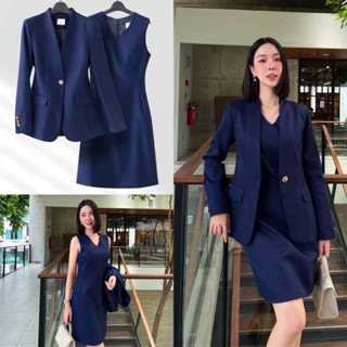 Set blazer +dress เรียบหรู เดรสสีกรมพร้อมเสื้อคลุม