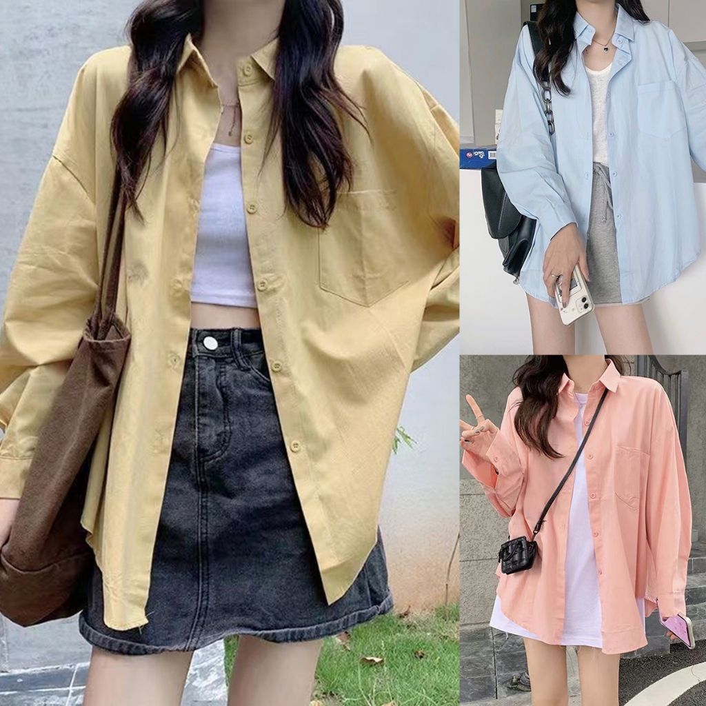 KOKO W228 เสื้อผู้หญิง เสื้อผ้าแฟชั่นสวยๆ นักเรียน เสื้อโค้ทแขนยาวทรงหลวมสไตล์เกาหลี เสื้อเชิ้ตผู้หญิงดีไซน์เซนส์