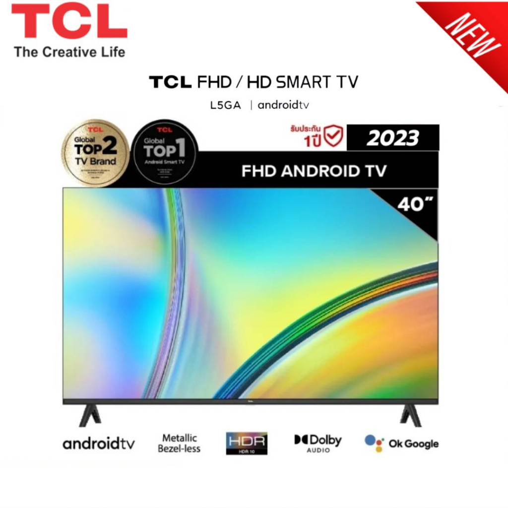 TCL สมาร์ททีวี 40นิ้ว FHD  Android 11.0 รุ่น 40L5GA ระบบปฏิบัติการ Android 11.0 Google/Netflix &amp;Youtube,  Voice Search
